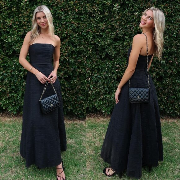 Aje Soundscape Black Strapless Ruffle Tiered Maxi Dress Size US 2 AU 6 - Picture 3 of 13